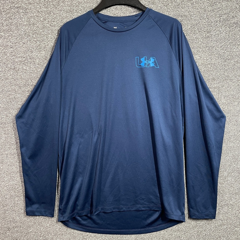 Under Armour Shirt Mens Large Navy Blue Long Sleeve Loose Fit Performance UA